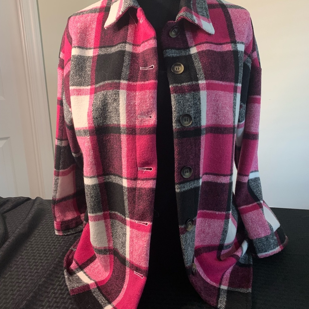 Plaid shacket - pink, white, black